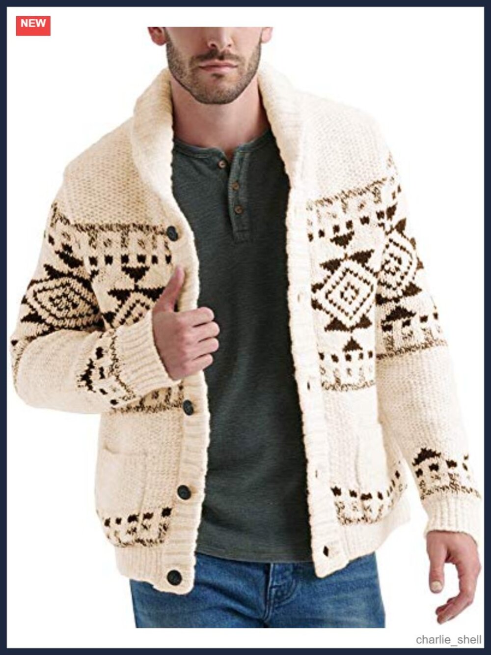 Men's Shawl Collar Cardigan Sweater Button Down Knitted with Pockets